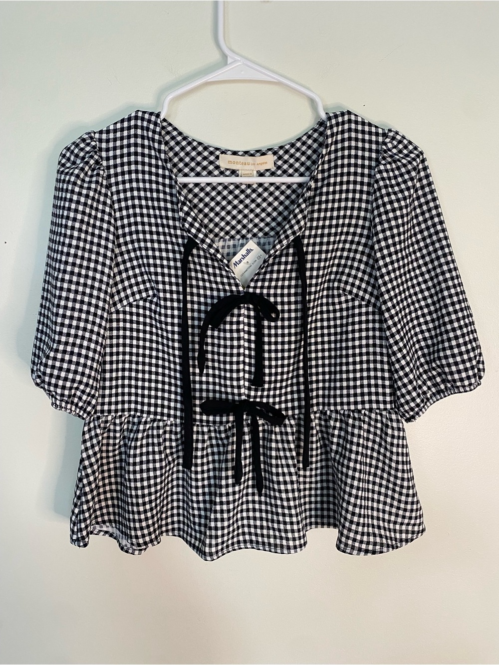 Marshalls Black & White Gingham Tie-Front Peplum Crop Top